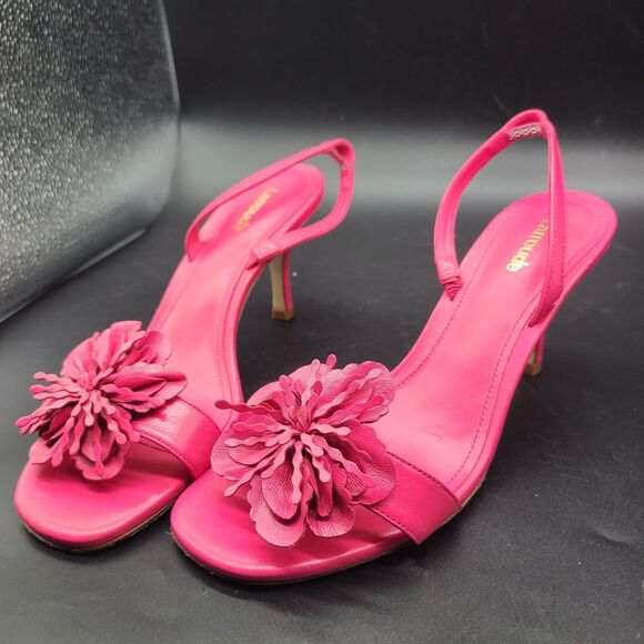Larroudé Hibiscus Slingback Heel Sandals Magenta Leather Flower Size 8.5 New - Picture 4 of 7